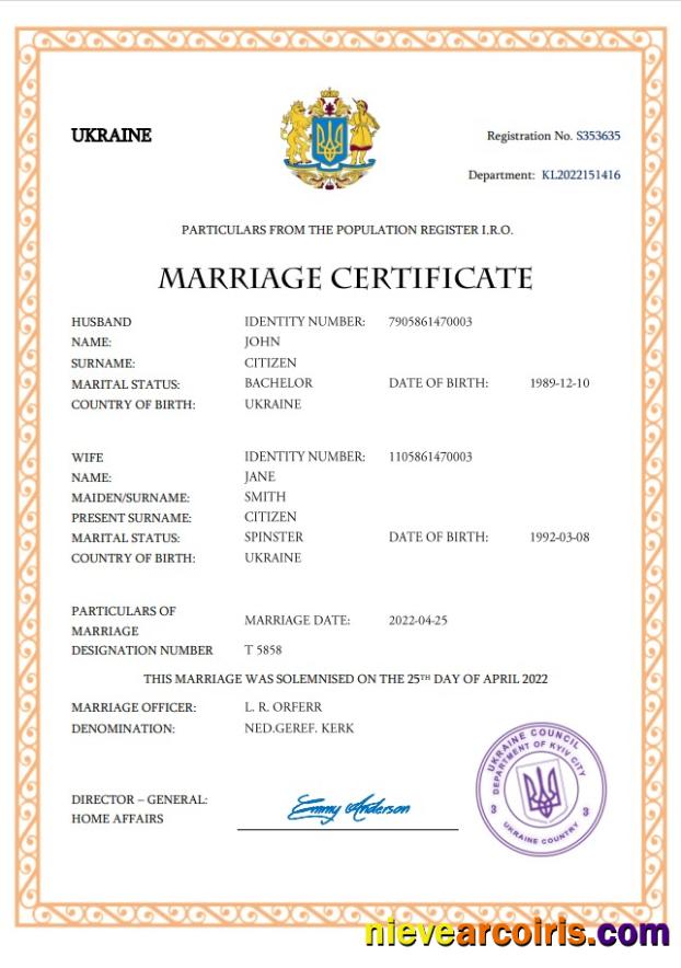 Ukraine marriage certificate